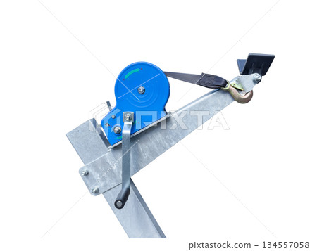 Black boat trailer hand winch isolated on white background. 134557058