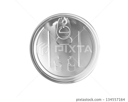 Top view close up photo of aluminium can isolated on white background. Aluminium can background. Can Pattern. Aluminium beverage cans. Drink can. Metal containers for packaging drinks. Top view close up photo of aluminium can isolated on white background. Aluminium can background. Can Pattern. Aluminium beverage cans. Drink can. Metal containers for packaging drinks. 134557164
