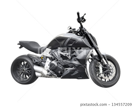 Motorcycle isolated on white background. Side view sport black motorcycle isolated. 134557209