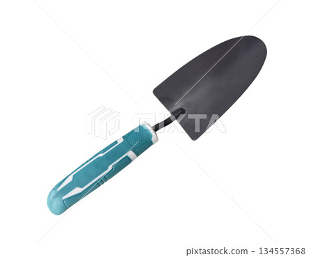 Gardening spade tool. Garden small shovel. Garden handle shovel isolated on white background. 134557368