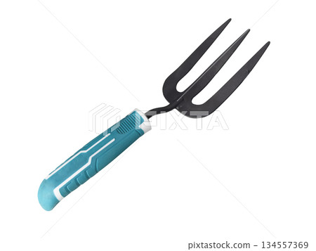 Gardening rake tool. Garden small rake. Garden handle rake isolated on white background. Gardening rake tool. Garden small rake. Garden handle rake isolated on white background. 134557369