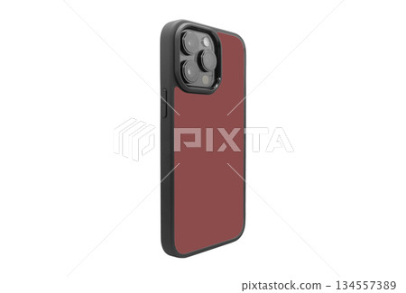 Mobile phone case isolated on white background. Smart phone case isolated. Black silicone case for smartphone or phone with cutouts for the camera. Front view 134557389