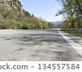 Country road in the forest and mountains. Landscape. 134557584