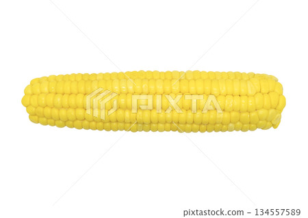 Cob of ripe sweet corn isolated on white background. Sweet boiled corn cob isolated on white background. Fresh yellow corn Cob of ripe sweet corn isolated on white background. Sweet boiled corn cob isolated on white background. Fresh yellow corn 134557589