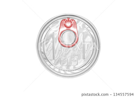 Top view close up photo of aluminium can isolated on white background. Aluminium can background. Can Pattern. Aluminium beverage cans. Drink can. Metal containers 134557594