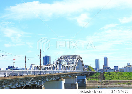 岐阜縣岐阜市，岐阜站前的中宿橋和摩天大樓景觀 134557672