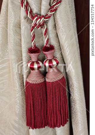 Elegant Red and Gold Curtain Tiebacks with Tassels Elegant Red and Gold Curtain Tiebacks with Tassels 134557754