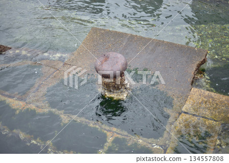 Rusty Bollard on Submerged Platform 134557808