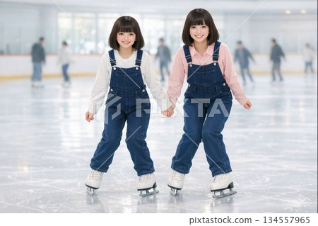 姊妹倆在滑冰課上滑冰 4 134557965