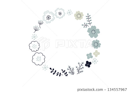 Natural circular frame illustration of plants and flowers 134557967