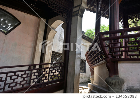 Pavilion in Yuyuan Chinese garden in the Old City of Shanghai, built in 1559 during Ming Dynasty in Shanghai, China 134558088