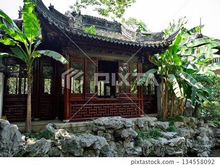 Pavilion in Yuyuan Chinese garden in the Old City of Shanghai, built in 1559 during Ming Dynasty in Shanghai, China 134558092