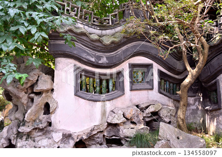 Yuyuan Chinese garden in the Old City of Shanghai, built in 1559 during Ming Dynasty in Shanghai, China 134558097