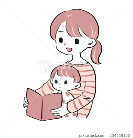 Illustration of a mother reading to her baby Illustration of a mother reading to her baby 134558100