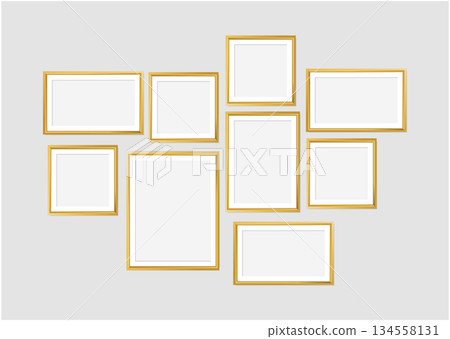 Set of gold modern frame isolated on white background.  134558131