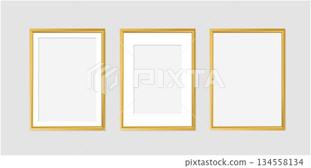 Realistic Gold Photo Frame collection isolated on white background.  134558134