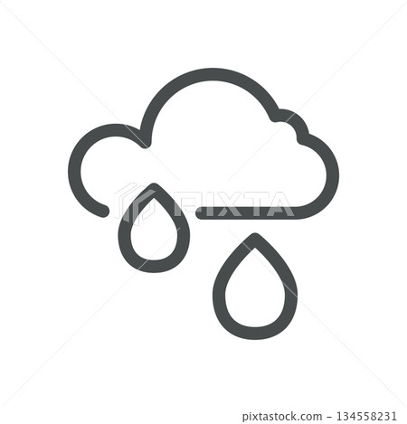 Heavy Rain Weather Icon. Cloud with raindrops, downpour precipitation and thunderstorm shower forecast symbol for wet stormy conditions. 134558231