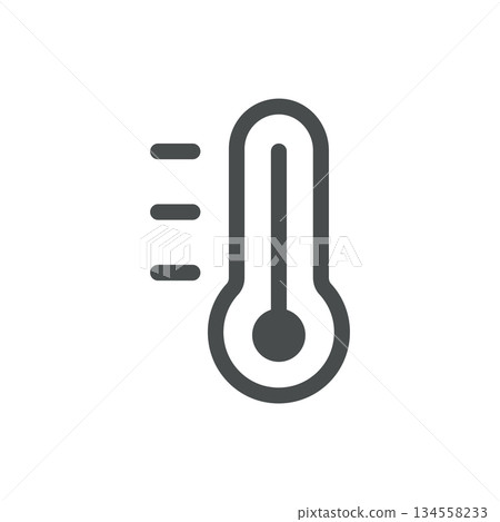 High Temperature Thermometer Weather Icon, heat alert, hot summer heatwave forecast, linear thin isolated sign 134558233