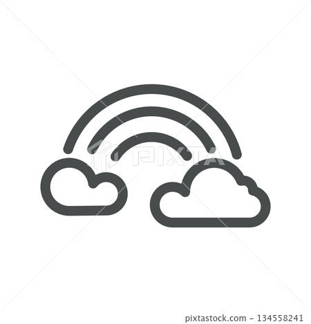 Double Rainbow Weather Icon. Thin Line Twin Arc Illustration for Rare Atmospheric Phenomenon After Rainfall and Sunlight Interaction. Isolated Outline Vector Symbol, Editable Stroke Pictogram 134558241