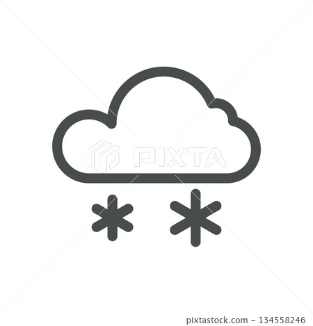 Snowfall Weather Icon. Thin Line Cloud with Falling Snowflakes Illustration for Winter Forecast, Cold Front and Flurries. Isolated Outline Vector Symbol, Editable Stroke Pictogram for UI 134558246