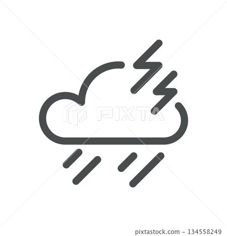 Storm Weather Icon. Thin Line Cloud with Lightning and Rain Illustration for Severe Storm Forecast, Heavy Precipitation and Electrical Activity. Isolated Outline Vector Symbol, Editable Stroke Storm Weather Icon. Thin Line Cloud with Lightning and Rain Illustration for Severe Storm Forecast, Heavy Precipitation and Electrical Activity. Isolated Outline Vector Symbol, Editable Stroke 134558249