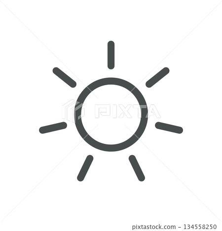 Sunny Weather Icon. Thin Line Sun Illustration for Clear Sky, Heat and Bright Day Conditions. Isolated Outline Vector Symbol, Editable Stroke Pictogram for UI 134558250
