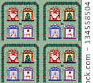 Seamless christmas winter background pattern with santa snowman reindeer and home decorations 134558504