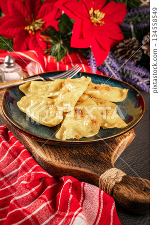 Dumplings with potato and cheese filling. Dumplings with potato and cheese filling. 134558549