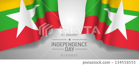 Myanmar happy independence day greeting card, banner with template text vector illustration Myanmar happy independence day greeting card, banner with template text vector illustration 134558555