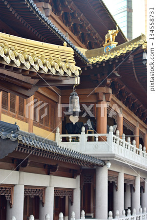 Historic Buddhist temple complex of Jingan Temple on the West Nanjing Road in downtown Shanghai, China Historic Buddhist temple complex of Jingan Temple on the West Nanjing Road in downtown Shanghai, China 134558731
