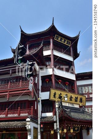 Markets and tourist shops at Yuyuan Tourist Mart in Old City God Temple commercial area of Shanghai, China Markets and tourist shops at Yuyuan Tourist Mart in Old City God Temple commercial area of Shanghai, China 134558740