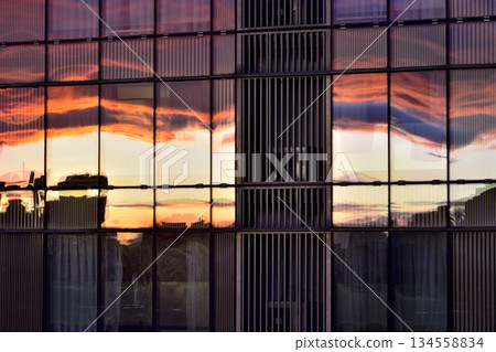 Sunset Reflections on Glass Building 134558834
