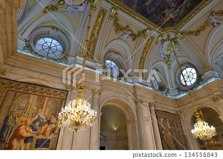 Interior of the Palacio Real, Royal Palace of Madrid and official residence of royal family of Spain 134558843