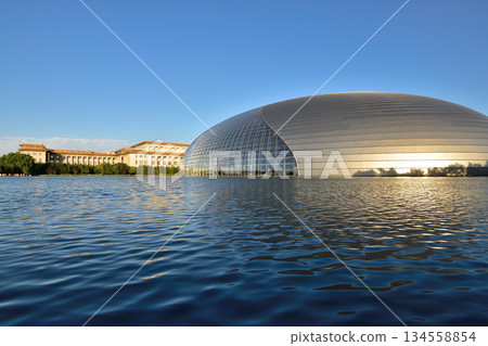 National Centre for the Performing Arts NCPA reflecting in the water in Beijing, China 134558854