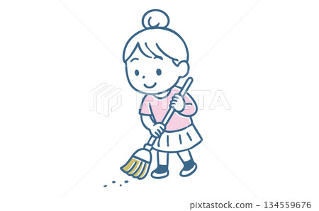 Girl sweeping the floor Girl sweeping the floor 134559676
