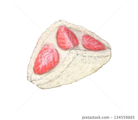 一片草莓三明治－水彩和色鉛筆插圖 134559885