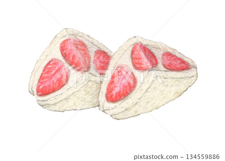 兩片草莓三明治－水彩和色鉛筆插圖 134559886