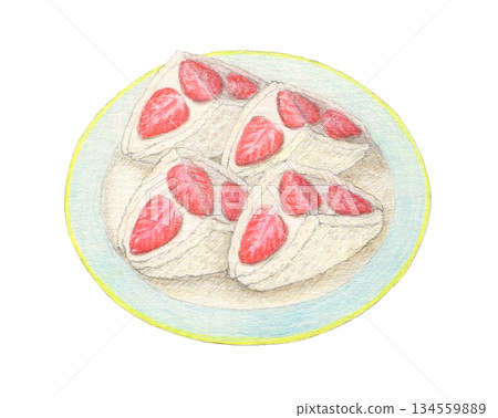 Strawberry sandwich watercolor pencil illustration Strawberry sandwich watercolor pencil illustration 134559889