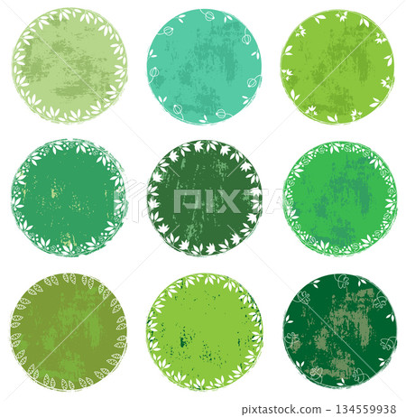 Round green vector floral labels or tags for healthy and natural products, cosmetics and food 134559938