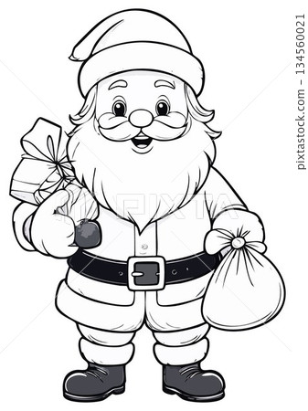Cute Santa Claus Illustration with Christmas Ornaments and Pine Branches Cute Santa Claus Illustration with Christmas Ornaments and Pine Branches 134560021