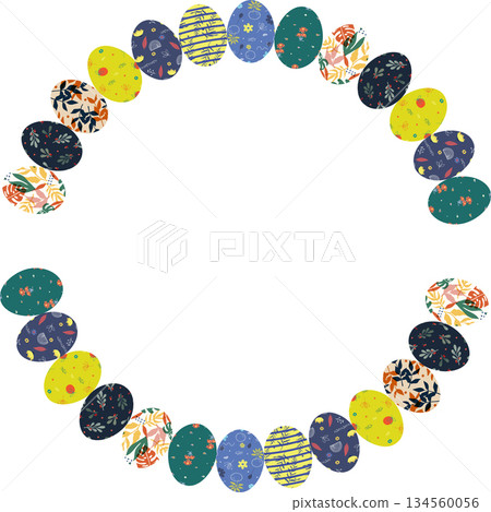 Painted Easter eggs frame with empty space. Copy space on transparent background. Easter egg hunt Painted Easter eggs frame with empty space. Copy space on transparent background. Easter egg hunt 134560056