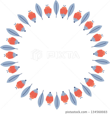 Text frame surrounded with assorted flowers and Leaves. Framework for writing ringed with tulips 134560083