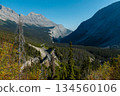 Magnificent mountain scenery seen from a viewpoint on the Icefields Parkway 134560106