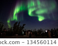 A fantastic aurora sightseeing scene that colors the night sky in Yellowknife, Canada 134560114
