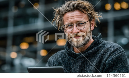 Employee learning new AI tool on tablet device 134560361