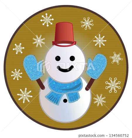 Illustration of a snowman with a circular background 134560752