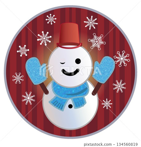 Illustration of a snowman with a circular background 134560819