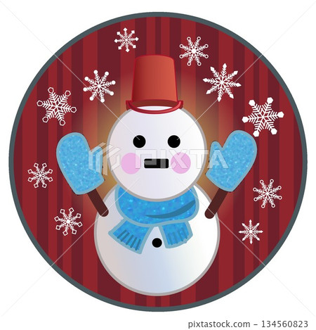 Illustration of a snowman with a circular background 134560823