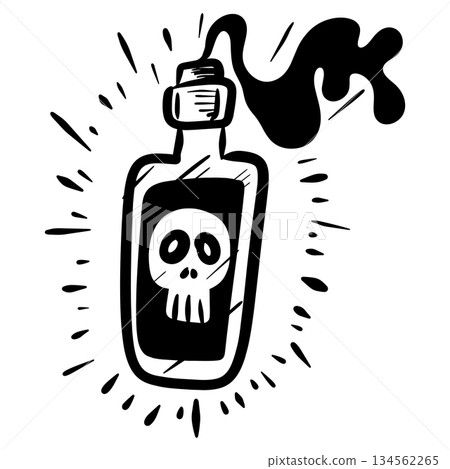 bold black and white vector illustration of a poison bottle with a skull symbol, 134562265