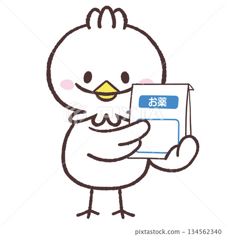 Illustration of a white bird holding medicine Illustration of a white bird holding medicine 134562340